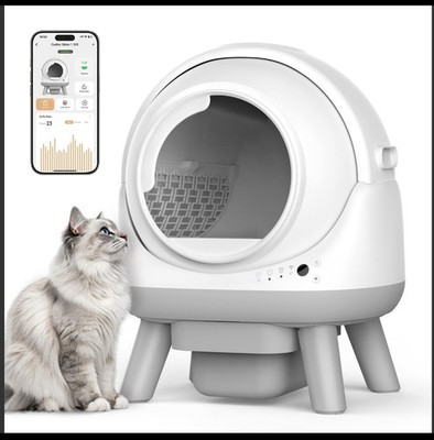 ELS PET Automatische Katzentoilette Selbstreinigender Roboter mit Sicherheitsarm Weiß Grau
