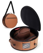 Vegan Leather Hat Box Fits 4 Cowboy or Wide-Brim Hats, Padded Storage Brown