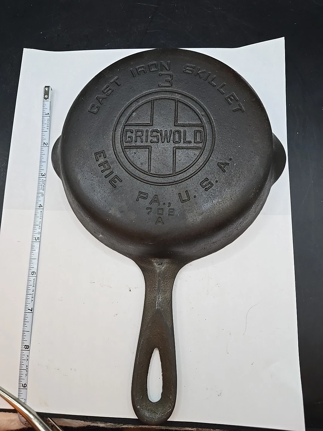 Antique GRISWOLD Cast Iron SKILLET Frying Pan # 3 LARGE BLOCK LOGO - Ironspoon