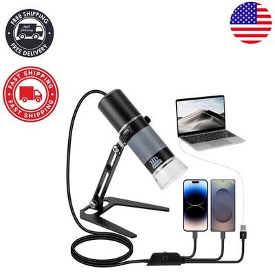 Handheld USB Digital Microscope with 8 LED Lights & Metal Stand for All Devices