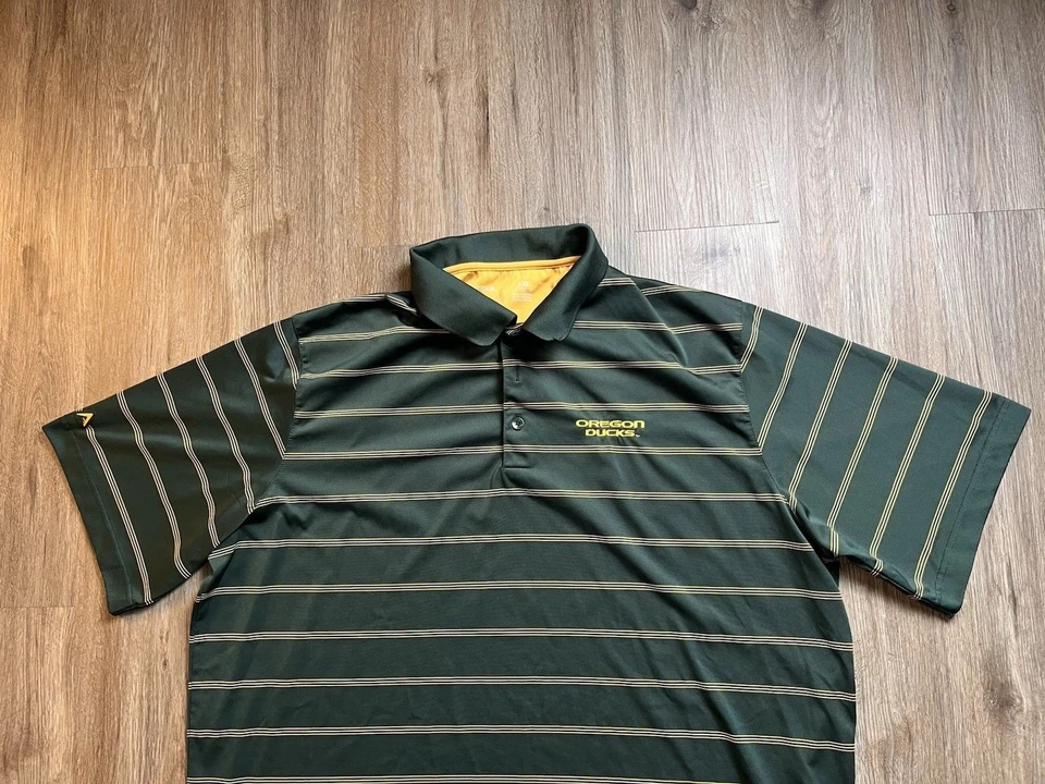 Camisa Polo Deportiva de Golf Antigua University Of Oregon Ducks Rayas Verdes Talla XXL Foto 2 de 4