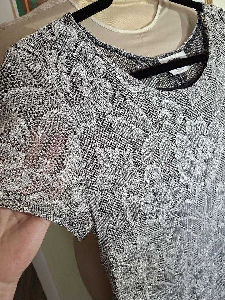 Maxi Vestido Vintage AGB Talla 8 Plateado Encaje Forrado Byer California EE. UU. Foto 4 de 4