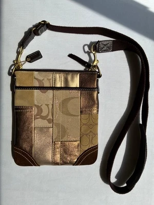 Vtg Coach Patchwork Swingpack, Browns & Golds, Leather & Suede, Fest/Concert Bag - Image 1 of 4