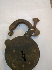 Antique Samson Eight Lever Padlock w/ key Vintage lock tool box chest trunk Big