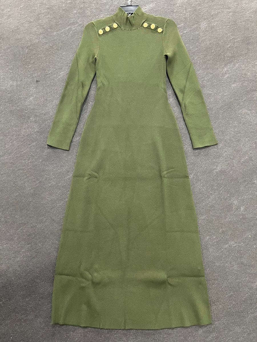 SEZANE Erine Rib Knit Dress Women's Size L Green