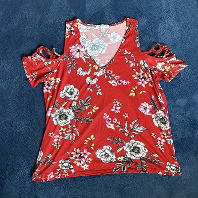 Eye Candy Red floral print top shoulder less size 2X