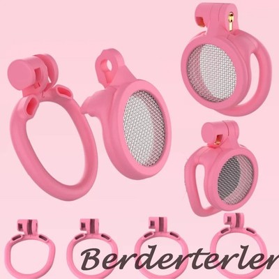 Flat Chastity Cage with 4 Rings Stainless Steel Mesh Breathable CB Lock for Men