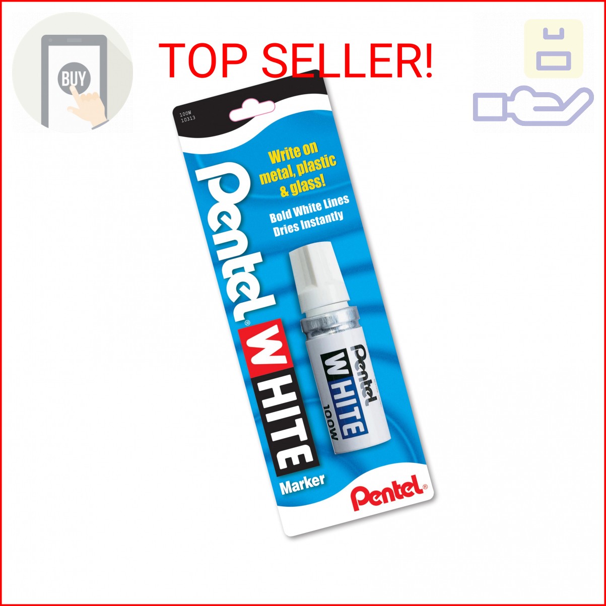 Pentel Permanent Marker, White, Broad Point, 1 Pack (100W)