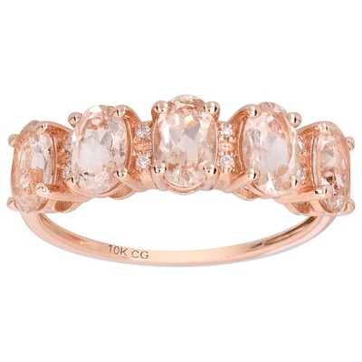 10k massives Rotgold 5 Steine natürlicher ovaler Morganit und Diamant Jubiläumsband