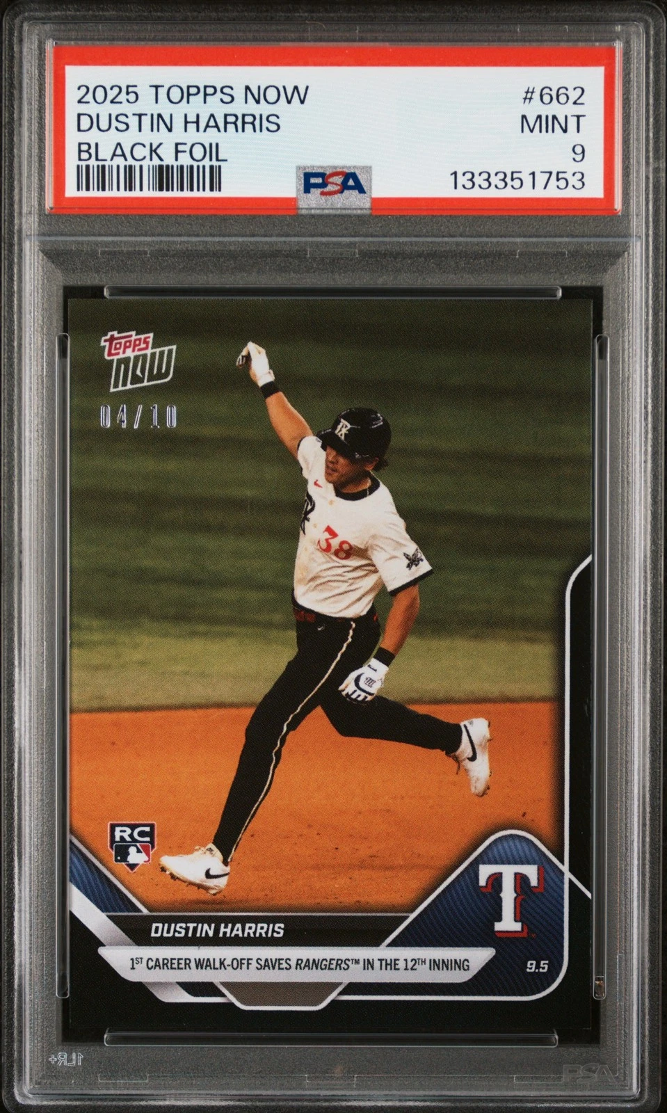 Deal for 2025 TOPPS NOW BLACK FOIL #662 DUSTIN HARRIS 4/10 PSA 9
