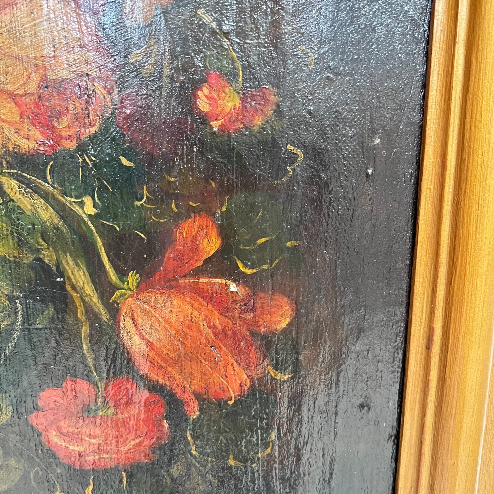 Painting, oil on canvas, pair of large still lifes flowers 18th century