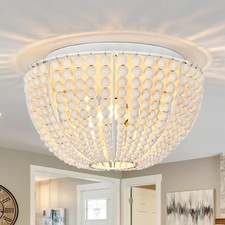3 Light 12.6 Inch Boho Light Fixtures Ceiling Wood Beaded Flush Mount Ceiling...