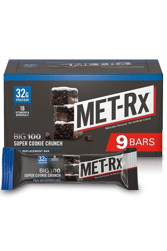 MET-Rx Big 100 Protein Bar, Meal Replacement 32G Protein, Super 9 Count
