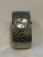 Vintage Embassy Cuff Watch Silver Tone Band With Rhinestones. Needs A Battery.