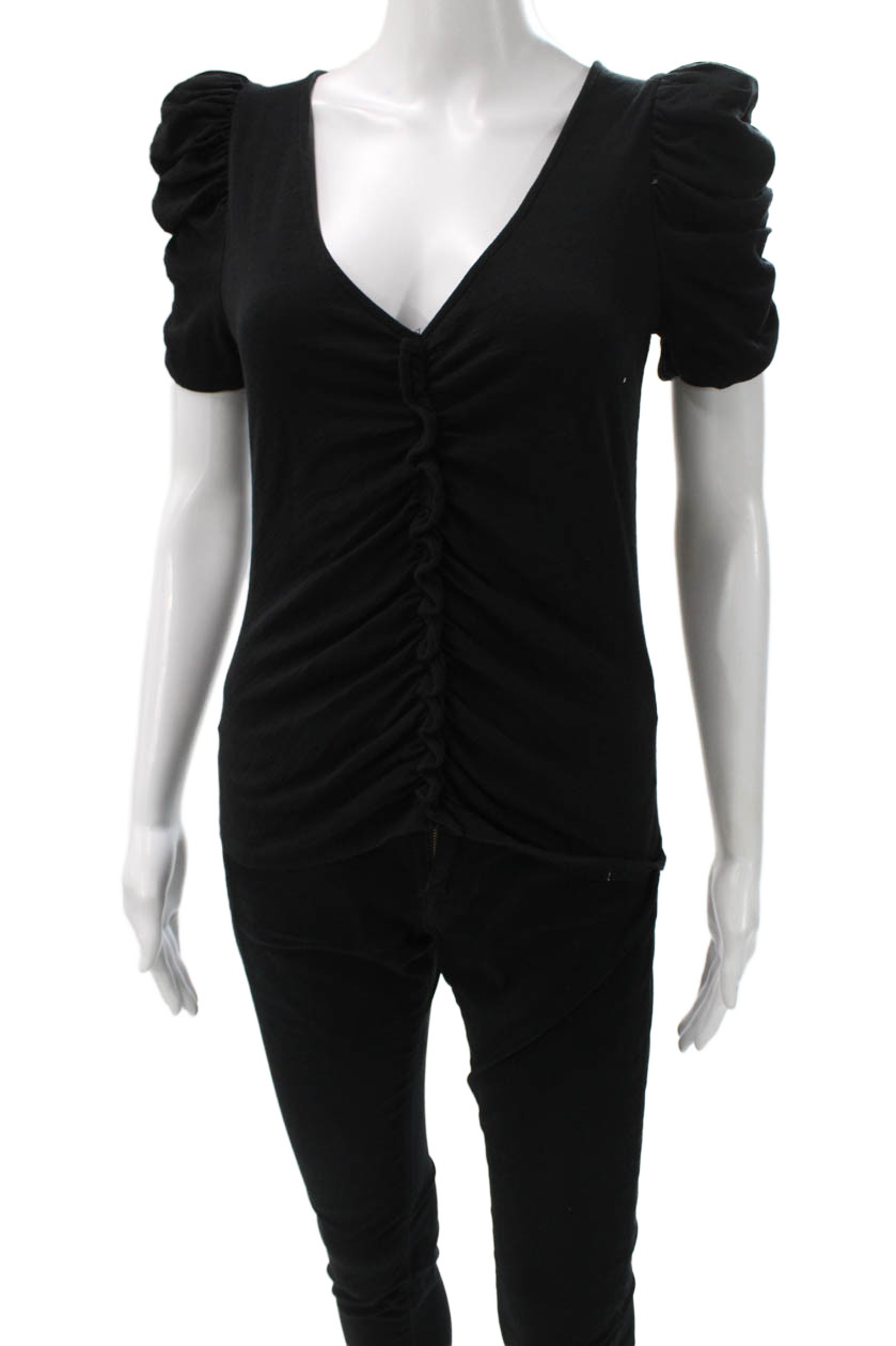 Nation LTD Womens Black V-Neck Jersey T-Shirt Cotton Short Sleeve Size XSFree Shipping in US $100+ Orders | $6.95 Orders Below