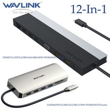 USB C Laptop Docking Station 12-In-1 DisplayPort HDMI USB3.0 VGA RJ45 85W PD