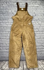 VTG Carhartt Canvas Overall Womens Size 14 Tan Double Knee Workwear Grunge Chore