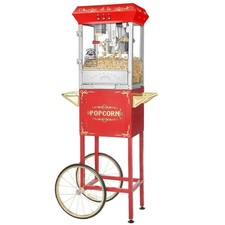 Máquina de palomitas de maíz con carro Carnaval 8 oz Popper con hervidor de agua, bandeja y cajón, rojo