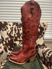 Buck & Brana Mujer Western Botas Hasta la Rodilla Talla 6 Rojo Julia Rojo