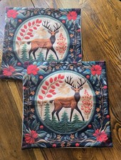 Set of 2 Colorful DEER nordic FOREST decorative THROW PILLOW COVER square 18x18