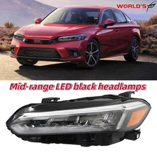Left For Honda Civic Sport/Touring 2022-23 LED Headlight Headlamp Black Housing