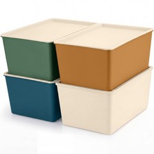 4 Pcs Storage Bins With Lids Plastic Containers Stackable Storage Box Baskets Fo
