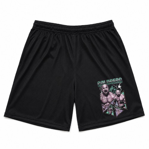 Bill Goldberg Graphic Mesh Shorts Black Men's XL Vintage 90s WCW WWE Style