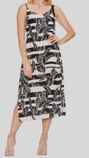 Vince Camuto Women's White Black Tropical Shadows Midi Slipdress Size 12