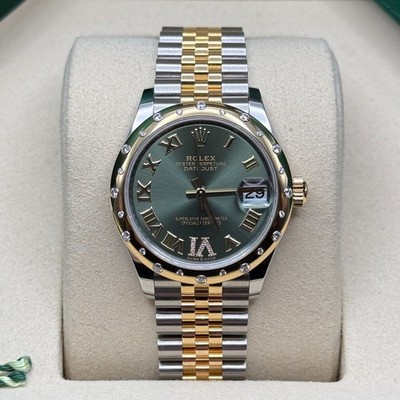 Rolex Datejust 31 Olive Green Roman Diamond Scattered Diamond Two Tone Jubilee