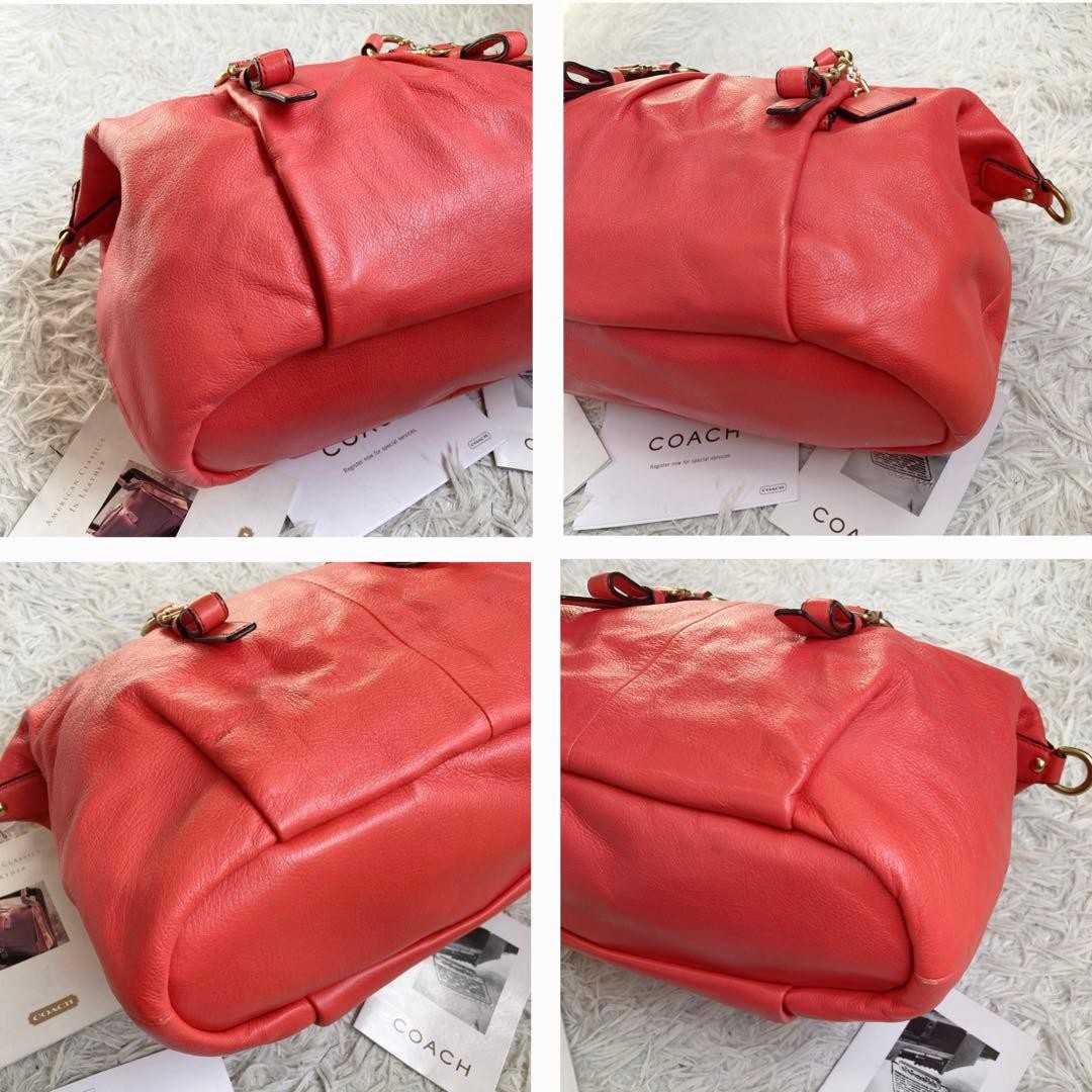 COACH Tote bag Red Leather 2way Shoulder bag Zip Old Vintage From Japan thumbnail 21