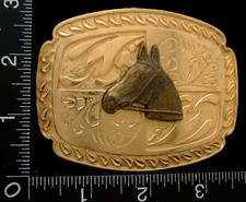 LI04110 NOS VINTAGE  HORSE HEAD w/ BRIDLE  WESTERN GOLDTONE BELT BUCKLE