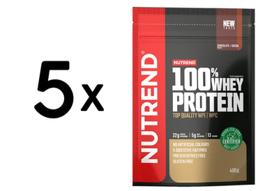 5 x Nutrend 100% Whey Protein, Chocolate + Cocoa - 400g (49,98 EUR/kg)