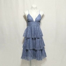 Lulus Endless Lace Tiered Ruffle Midi Dress Small Blue Gray Romantic Feminine
