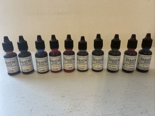 Lot Of 10 Tsukineko STAZON REFILLS Solvent Permanent Ink Reinkers 0.5oz Used
