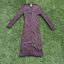 Vintage CLIO Brown Ribbed V Neck Button Up Long Sleeve Maxi Sweater Dress Size L