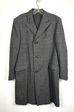 Vintage 1950s Overcoat 36 Glen Plaid Gray Capps Clothes Gray Button Wool Tweed
