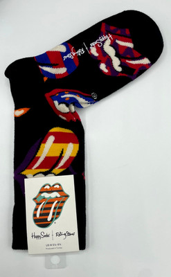 Happy Socks Rolling Stones One Pair Men's Crew Socks ~ Black ~ Size US 5.5 - 9.5
