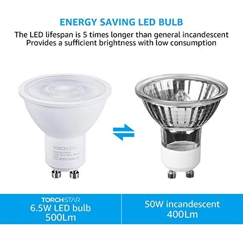 TORCHSTAR GU10 LED Light Bulb, 6.5W(50W Eqv.), 500lm, Dimmable 40° Spot Light - Image 4 of 4