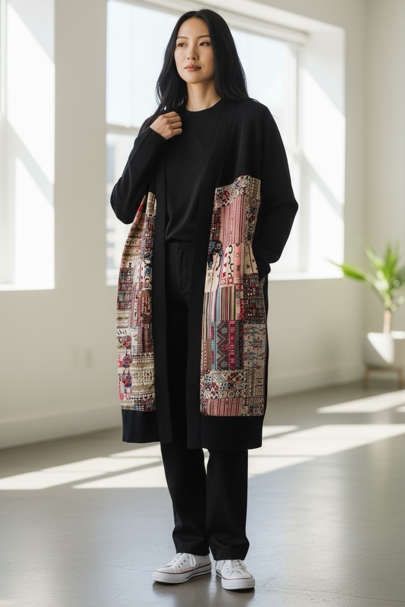 Boho Patchwork Long Cardigan Size M Multicolor Ta… - image 1