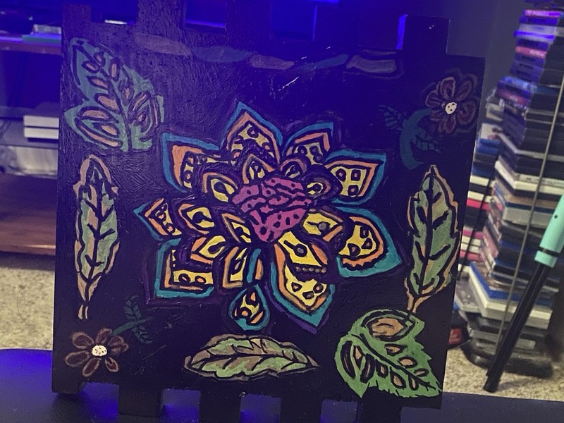 Hand-Painted Abstract Floral Painting Canvas Artwork on Black Background