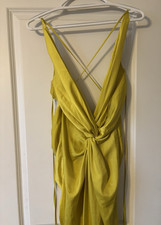 Asos Design Solid Yellow Crisscross Strappy Tie Back Satin Maxi Dress US 4