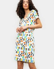 PEPALOVES Watercolor Funky Print Spring Summer Cinched Dress S M L