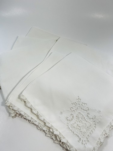 6er Set Vintage 50er weiße Baumwolle Schnitt Stickerei Abendessen Servietten - Bild 2 von 9