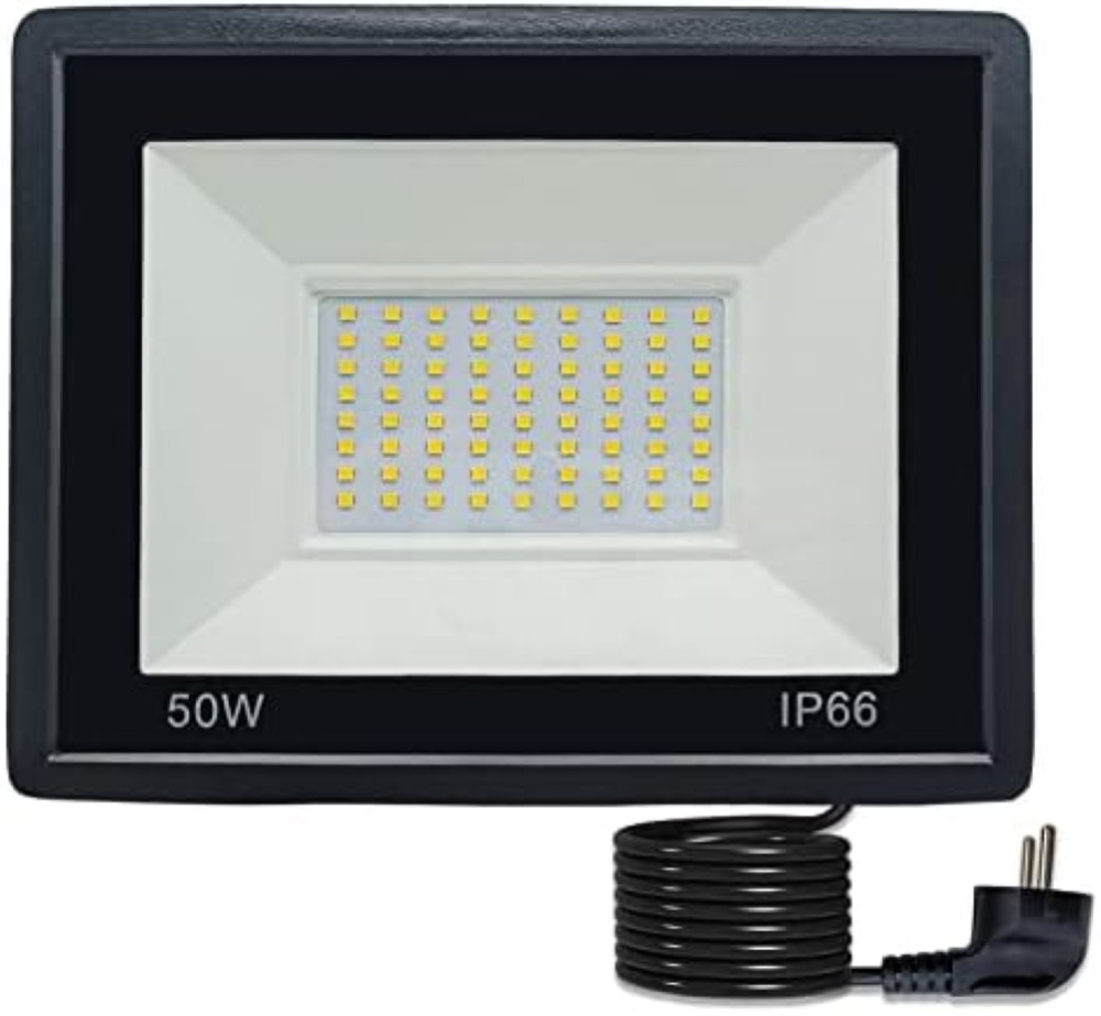 Faro LED 50W da Cantiere e Giardino: Proiettore IP66 con Cavo e Spina