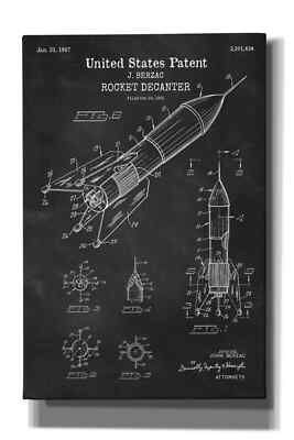 Epic Graffiti ''Rocket Ship Blueprint Patent Chalkboard'' Giclee Canvas Wall Art