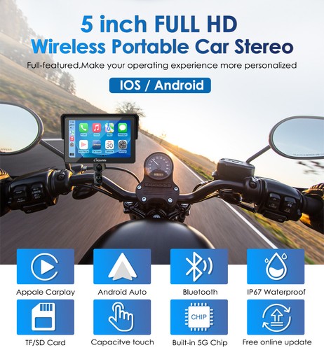 Carpuride 5 Inch Wireless Motorcycle Carplay Android Auto Dual Bluetooth Stereo - Picture 5 of 15