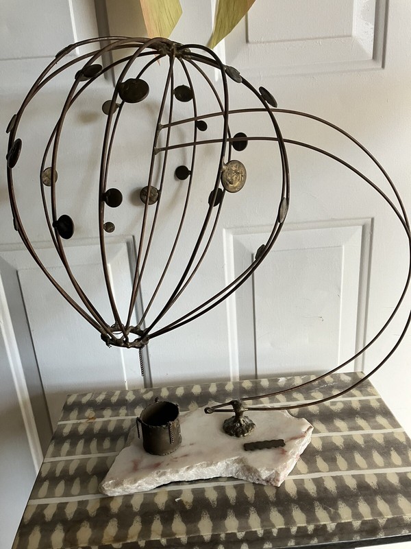 Vintage mid century modern kinetic hot air balloon sculpture with marble base