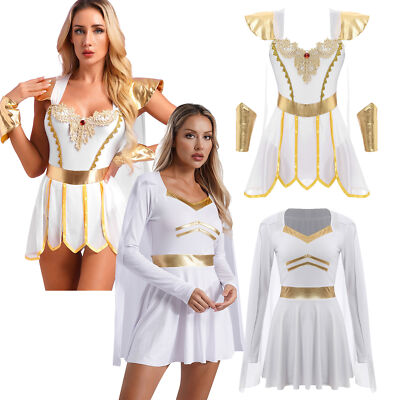 DE Damen Halloween Cosplay Kostüm Langarm Chiffon Cape Kleid Roman Dress Up