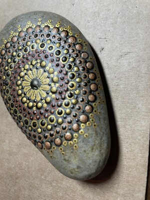 Hand Painted Dot Design River Stone, rock Art, original design, sealed