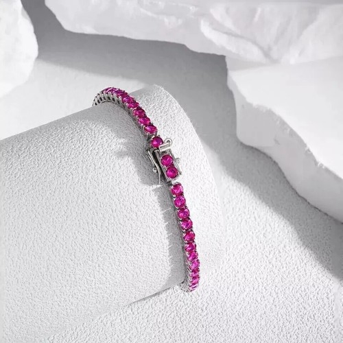 Women's Tennis Bracelet 6Ct Round Cut Lab Created Red Ruby 925 Silver 7 Inches - Picture 4 of 6